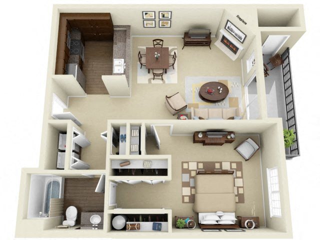 Floor plan layout diagram for 1x1 Partial Plus (Premium)